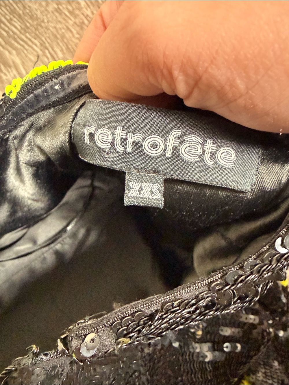 Retrofete Arabelle Sequin Dress in Black Neon Yellow - Picture 9 of 13